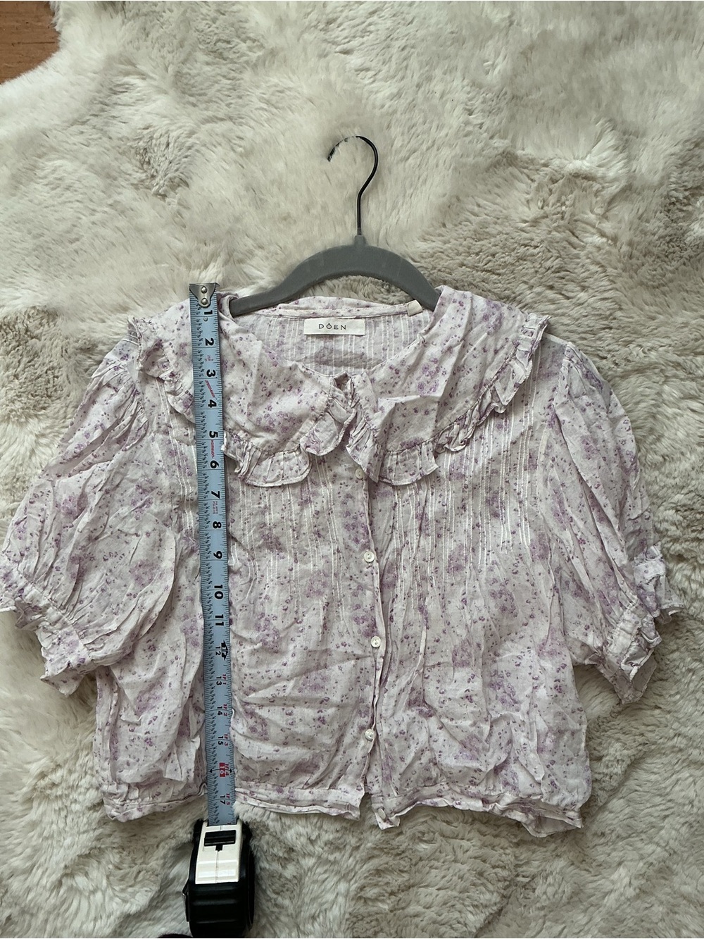 DOEN Lavender Floral Ruffle Button-Front Blouse - Picture 5 of 5